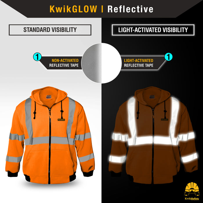 KwikSafety PATROL Safety Hoodie (NO FUZZ Balls) Class 3 ANSI Tested OSHA Compliant Hi Vis Reflective PPE - Model No.: KS5503