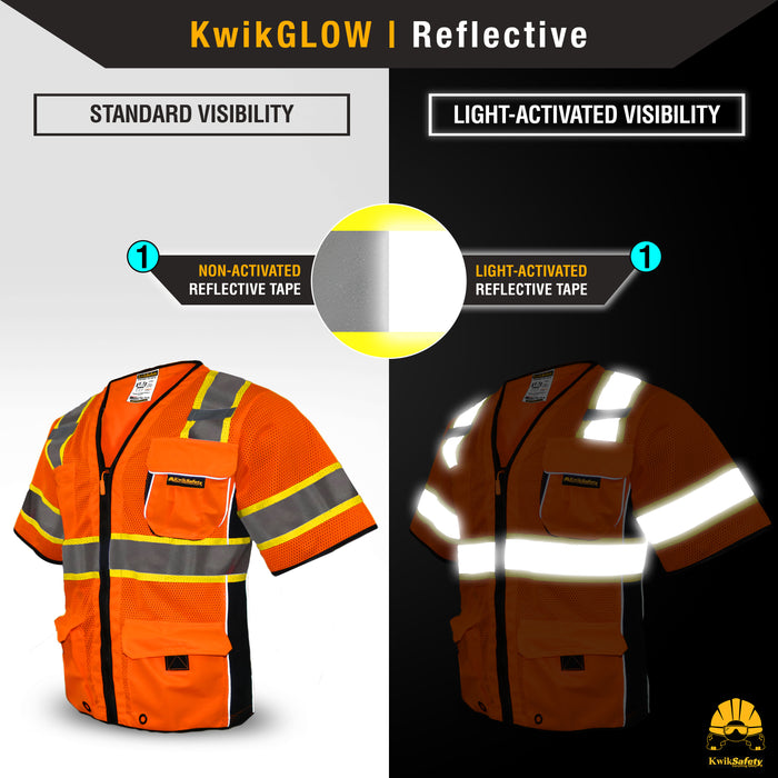 KwikSafety EXECUTIVE Safety Vest (10 Pockets) Class 3 ANSI Tested OSHA Compliant Hi Vis Reflective PPE Surveyor - Model No.: KS3303