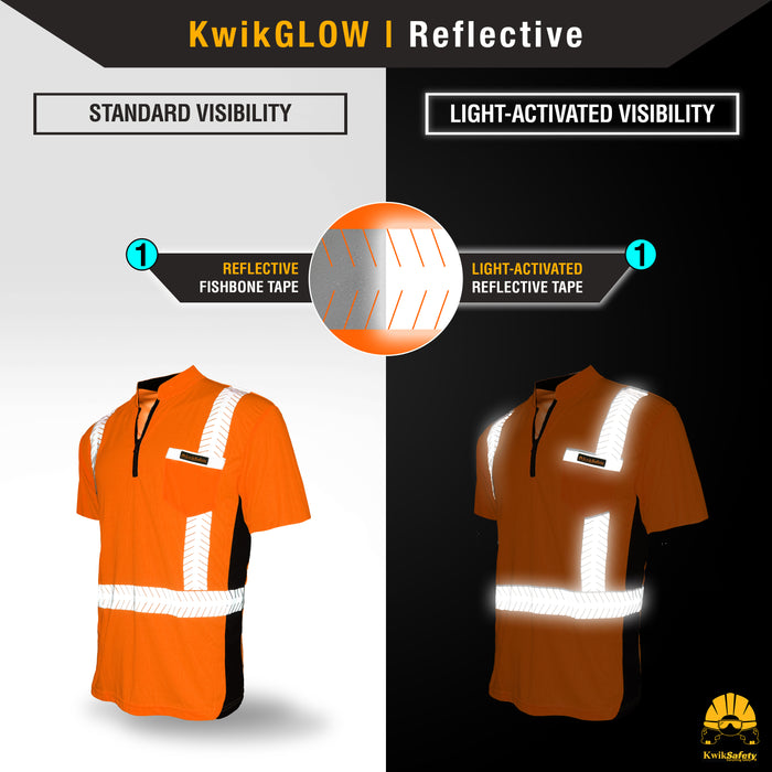KwikSafety ENGINEER Safety Shirt (Y-NECK ZIPPER) Class 2 Short Sleeve ANSI Tested OSHA Compliant Hi Vis Reflective PPE - Model No.: KS4408