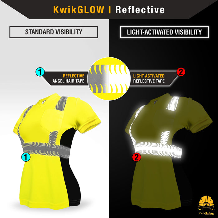 KwikSafety VIXEN Safety Shirt for Women (ANGEL HAIR TAPE) Class 2 Short Sleeve ANSI OSHA High Visibility Work Hi Vis Clothing - Model No.: KS4410 - KwikSafety