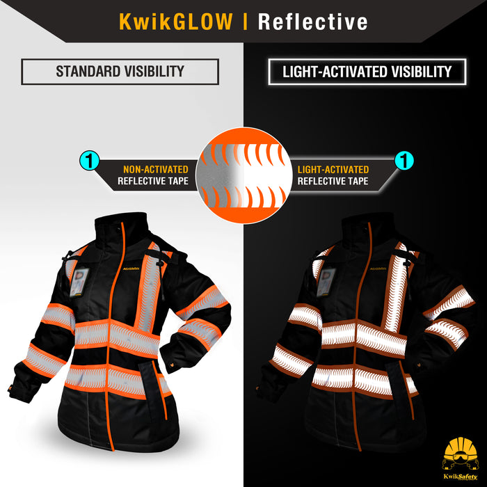 KwikSafety BOMBSHELL Safety Bomber Jacket for Women Reflective Construction PPE - Black - Model No.: KS5523-BLK - KwikSafety