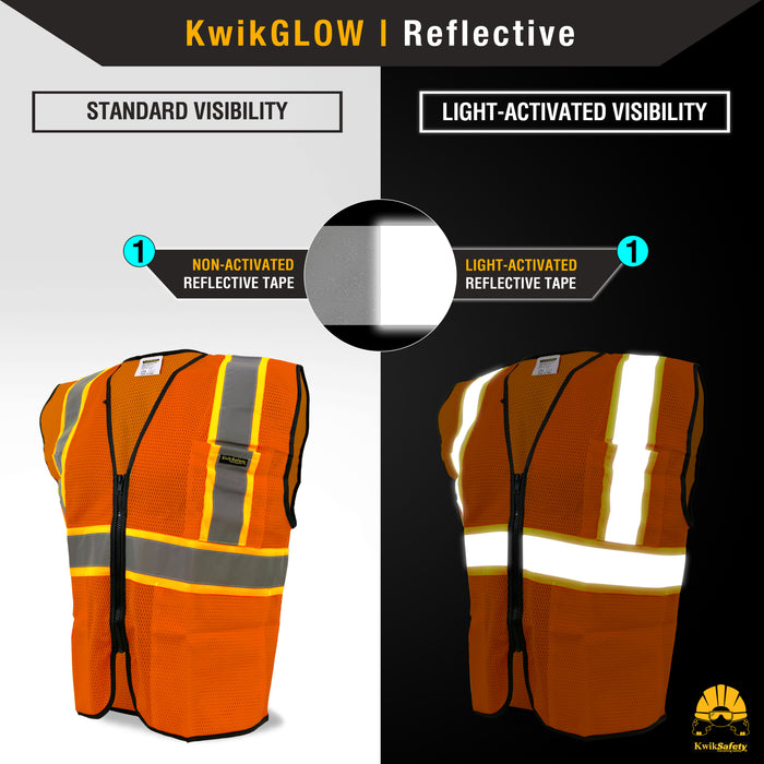 KwikSafety HOT SHOT Hi Vis Reflective ANSI PPE Construction Class 2 Safety Vest
