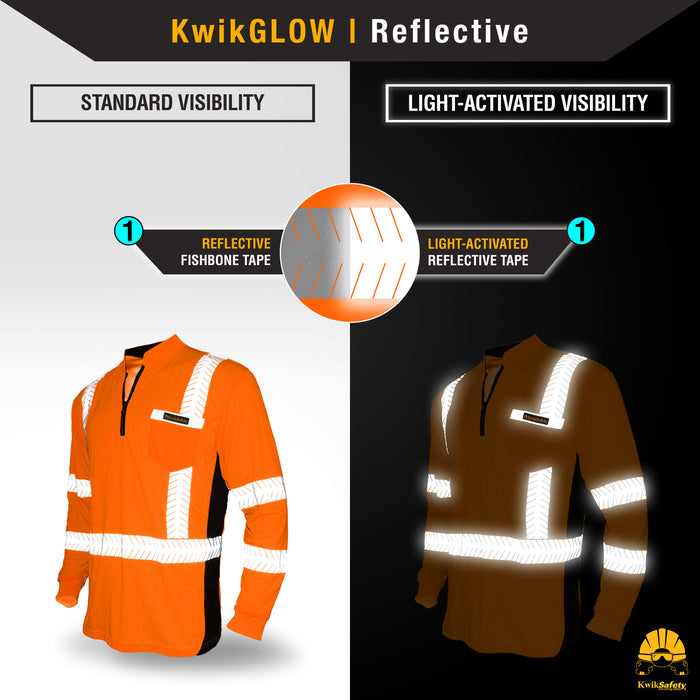 KwikSafety ENGINEER Safety Shirt (Y-NECK ZIPPER) Class 3 Long Sleeve ANSI Tested OSHA Compliant Hi Vis Reflective PPE - Model No.: KS4408