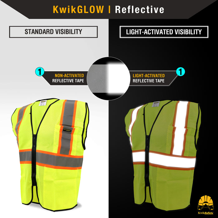 KwikSafety HOT SHOT Hi Vis Reflective ANSI PPE Construction Class 2 Safety Vest