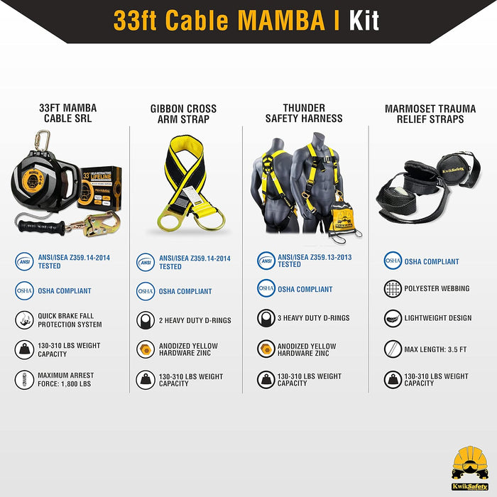 KwikSafety 33' MAMBA CABLE Self Retracting Lifeline ANSI Class B SRL - Model No.: KS7925