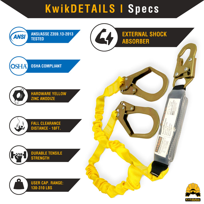 Python Fall Protection Tools KwikSafety PYTHON 6' Double-Leg Safety Lanyard w/ Shock Absorber Fall