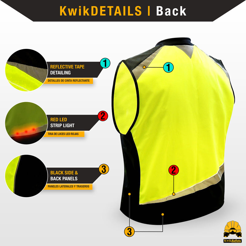 KwikSafety MOTO Safety Vest (LED LIGHT STRIPS) Recreational Motorcycle & Cycling Vest - Model No.: KS3320 - KwikSafety