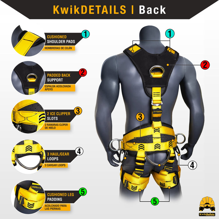 KwikSafety CANOPY KING Full Body Climbing Harness [5 D-Ring, Back & Shoulder Support] Rock Climbing, Rappelling, Recreational Tree Climbing Harness - Model No.: KS6609 - KwikSafety