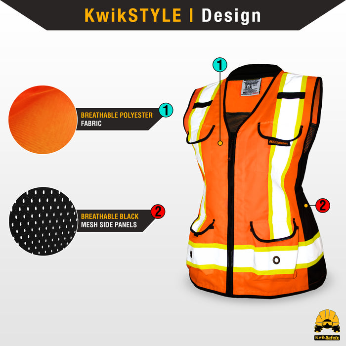 KwikSafety GODMOTHER Safety Vest for Women (RELAXED FIT) Class 2 ANSI Tested OSHA Compliant Reflective Work Gear PPE - Model No.: KS3336