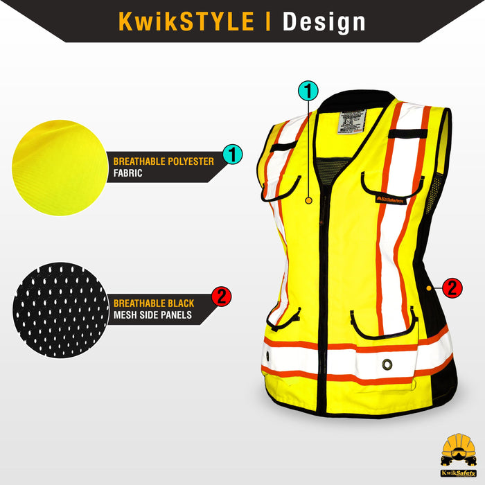 KwikSafety GODMOTHER Safety Vest for Women Class 2 ANSI Tested OSHA Compliant Reflective Work Gear PPE - Model No.: KS3336 - KwikSafety