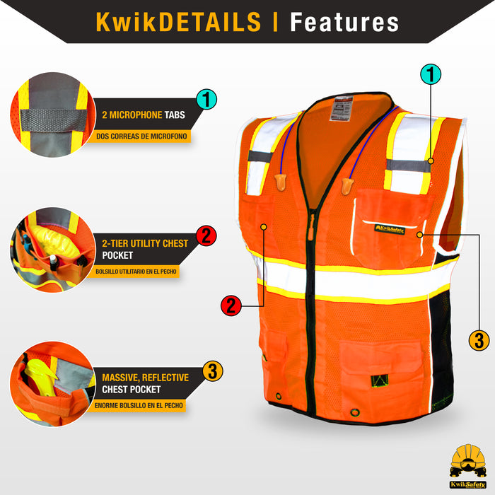 KwikSafety CLASSIC Safety Vest (JUMBO Pocket) Class 2 ANSI Tested OSHA Compliant Hi Vis Reflective PPE Surveyor - Model No.: KS3302