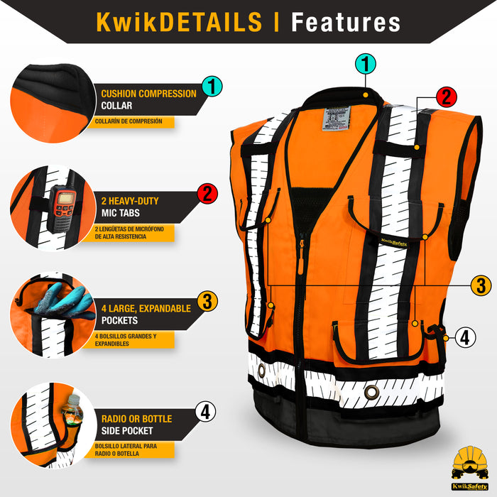 KwikSafety GODFATHER SPECIALIST Safety Vest [CUSHION COLLAR + 10 DELUXE POCKETS] Class 2 ANSI OSHA High Visibility Reflective Mesh - Model No.: KS3310SP