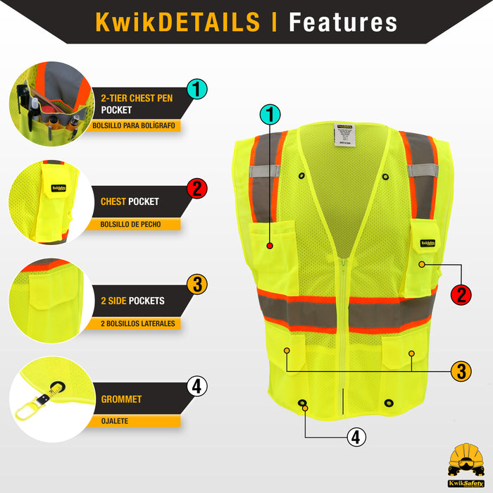 KwikSafety OFFICIAL Safety Vest (Color Trim) Class 2 ANSI OSHA - Model No.: KS3312OS - KwikSafety
