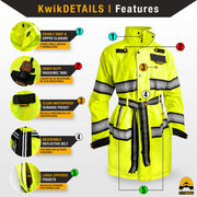 KwikSafety Women's TORRENT TRENCH High Visibility Rain Gear for Women (w/ BELT) Class 3, Type R ANSI Tested OSHA Compliant Hi Vis Reflective PPE - Model No.: KS5524 - KwikSafety