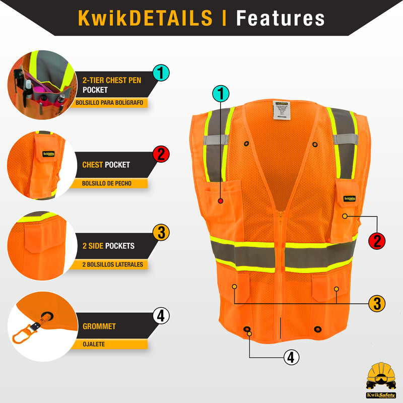 KwikSafety OFFICIAL Safety Vest (Color Trim) Class 2 ANSI OSHA - Model No.: KS3312OS - KwikSafety