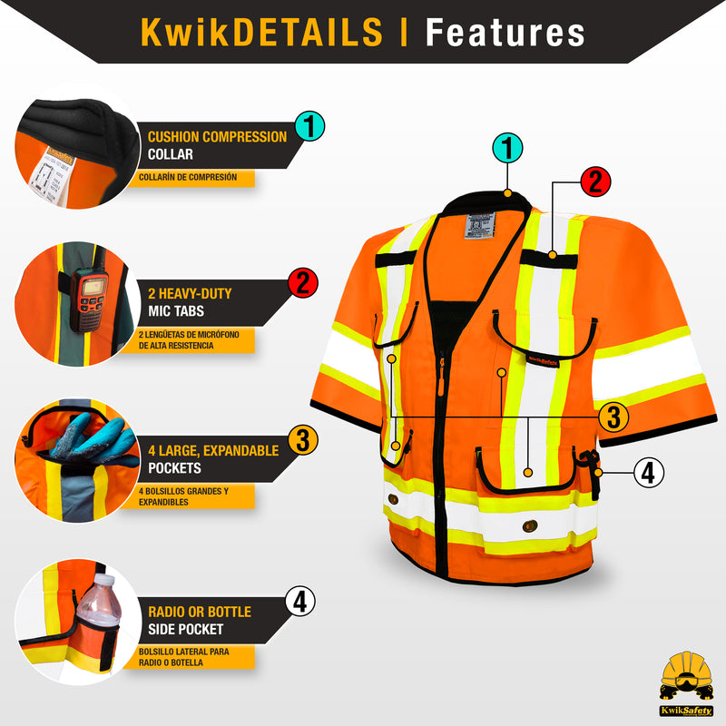 KwikSafety GODFATHER Safety Vest (Cushioned Collar) Class 3 ANSI Tested OSHA Compliant Hi Vis Reflective PPE Surveyor - Model No.: KS3310C3 - KwikSafety