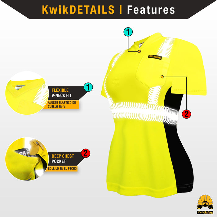 KwikSafety VIXEN Safety Shirt for Women (ANGEL HAIR TAPE) Class 2 Short  Sleeve ANSI OSHA High Visibility Work Hi Vis Clothing - Model No.: KS4410