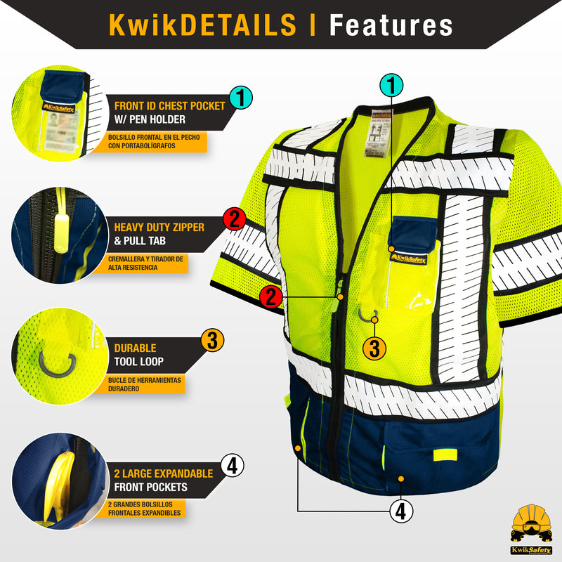 KwikSafety SHERIFF Safety Vest (Multi-Use Pockets) Class 3 ANSI Tested OSHA Compliant Hi Vis Reflective PPE Surveyor - Model No.: KS3305C3 - KwikSafety
