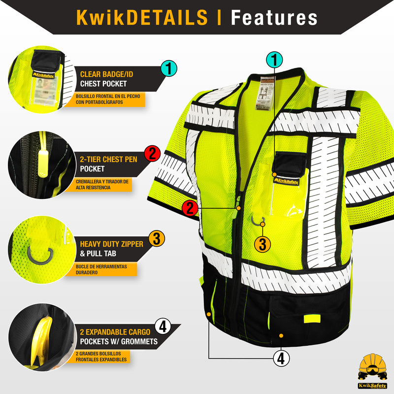 KwikSafety SPECIALIST Safety Vest (Multi-Use Pockets) Class 3 ANSI Tested OSHA Compliant Hi Vis Reflective PPE Surveyor  - Model No.: KS3304C3 - KwikSafety