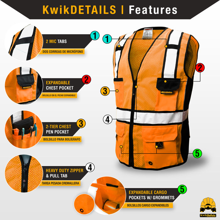 KwikSafety ROADBOSS ECONOMY Safety Vest (Solid Reflective Tape) Class 2 ANSI Tested OSHA Compliant Hi Vis Reflective PPE Surveyor - Model No.: KS3331