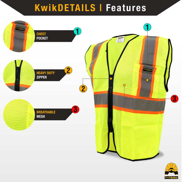 KwikSafety HOT SHOT Hi Vis Reflective ANSI PPE Construction Class 2 Safety Vest