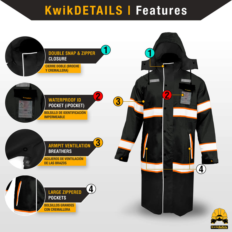 KwikSafety | Torrent Trench Coat Hi Vis Rain Gear | Product Features