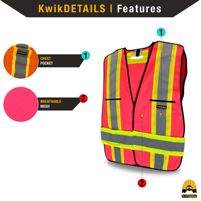 KwikSafety Hi Vis Reflective Breakaway Pink Safety Vest - Model No.: KS3326 - KwikSafety