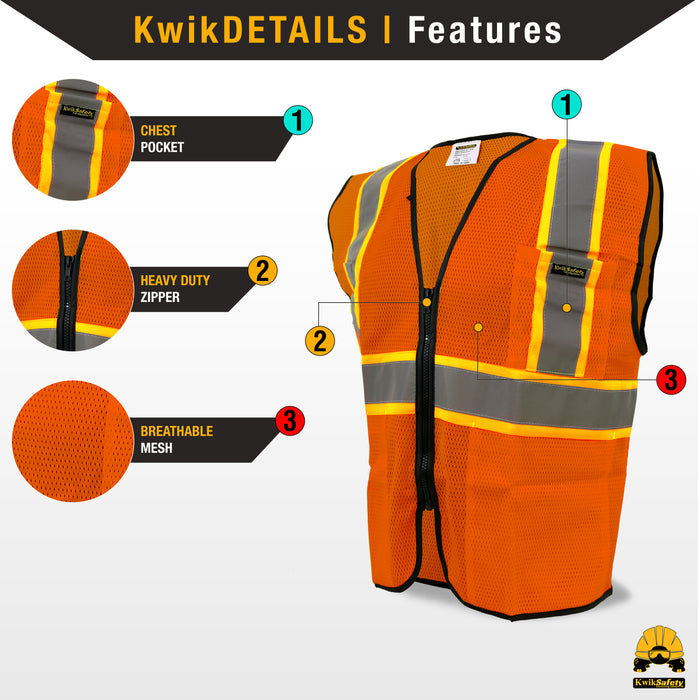 KwikSafety HOT SHOT Hi Vis Reflective ANSI PPE Construction Class 2 Safety Vest