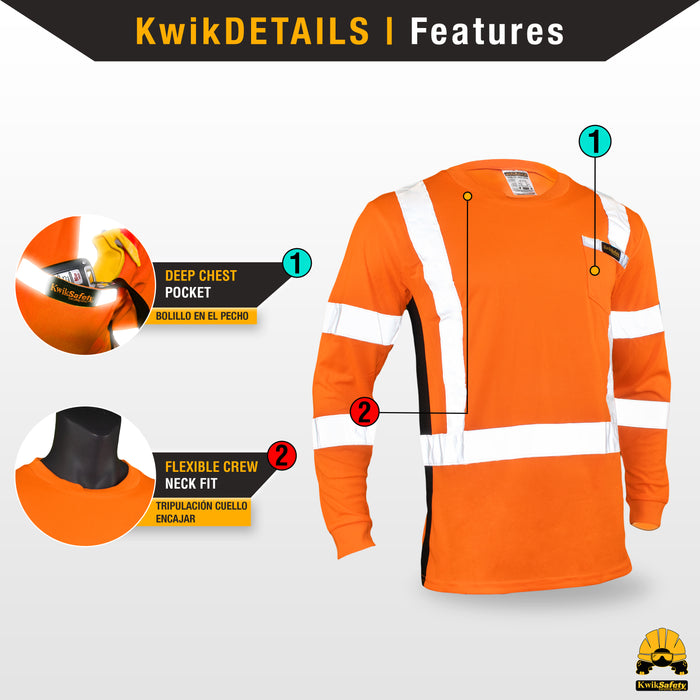 KwikSafety OPERATOR Safety Shirt (SOLID REFLECTIVE TAPE) Class 3 Long Sleeve ANSI Tested OSHA Compliant Hi Vis Reflective PPE - Model No.: KS4404
