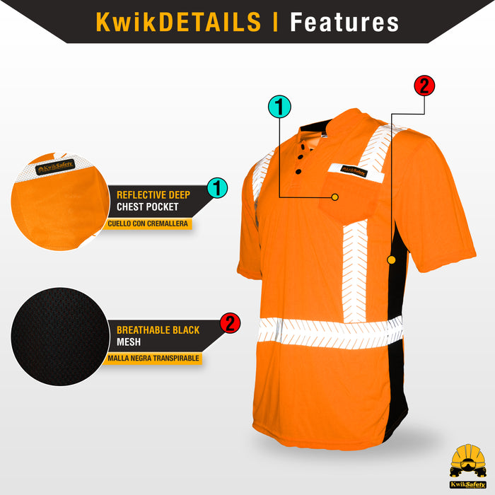 KwikSafety ESTIMATOR Safety Shirt (Y-NECK BUTTON UP) Class 2 Short Sleeve ANSI Tested OSHA Compliant Hi Vis Reflective PPE - Model No.: KS4407