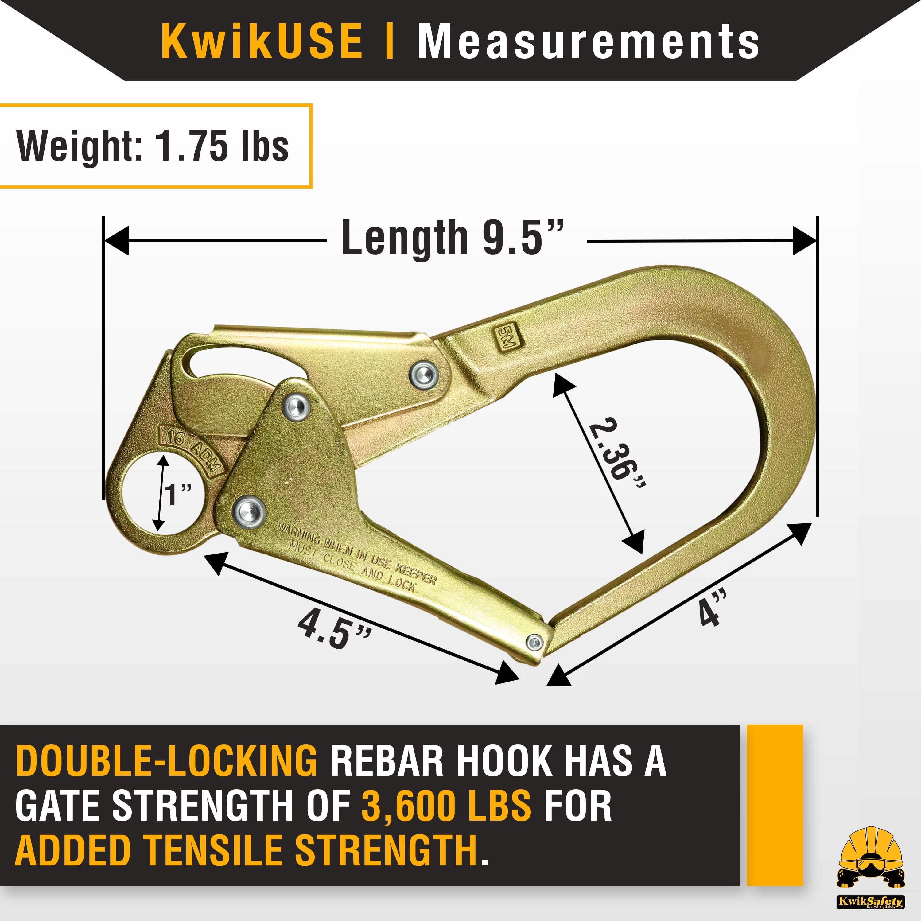 KwikSafety BOND N-3630 Rebar Hook (DOUBLE-LOCKING) Heat Treated Forged
