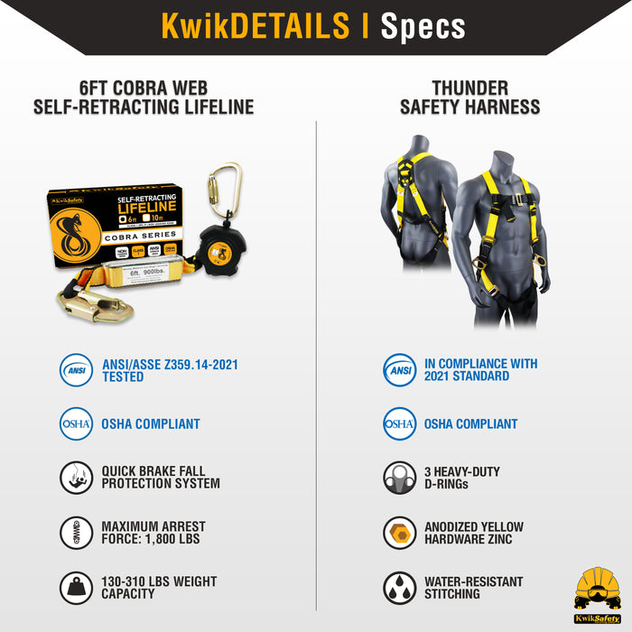 KwikSafety 6' COBRA WEB Self Retracting Lifeline ANSI Poly SRL - Model No.: KS7911