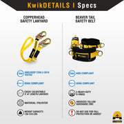 KwikSafety COPPERHEAD Single Leg 4' to 6' Adjustable Safety Lanyard No Shock Absorber - Model No.: KS7707 - KwikSafety