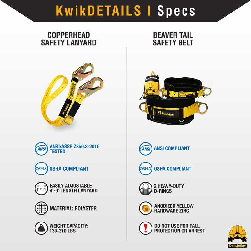 KwikSafety COPPERHEAD Single Leg 4' to 6' Adjustable Safety Lanyard No Shock Absorber - Model No.: KS7707 - KwikSafety