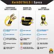 KwikSafety COPPERHEAD Single Leg 4' to 6' Adjustable Safety Lanyard No Shock Absorber - Model No.: KS7707 - KwikSafety