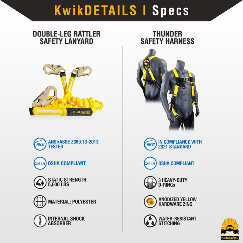 KwikSafety | Rattler 6' Double-Leg Safety Lanyard (Combo) | Product Specification