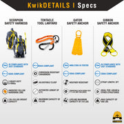 KwikSafety SCORPION ANSI Fall Protection Safety Harness w/ Attached 6ft Lanyard - Model No.: KS6604 - KwikSafety