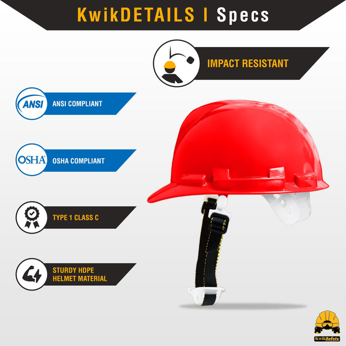 KwikSafety RED SHELL Hard Hat Type 1 Class C ANSI OSHA Compliant Standard Cap Style PPE - KwikSafety