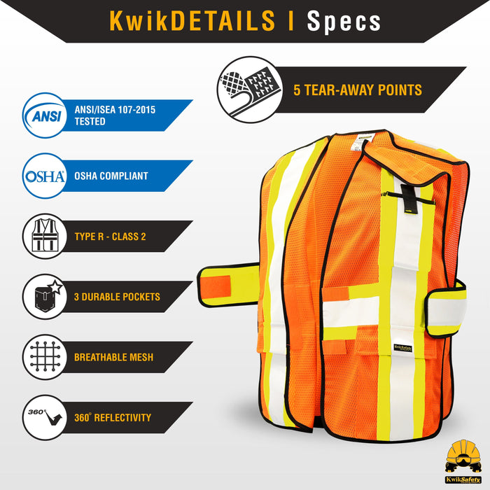 KwikSafety FIRST RESPONDER (FR Treated) Hi Vis Reflective Breakaway Class 2 Safety Vest - Model No.: KS3316FRC - KwikSafety