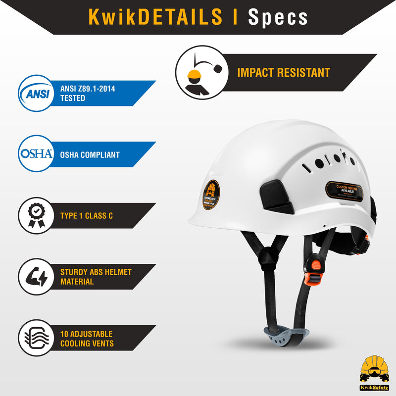 KwikSafety White ARMADILLO Hard Hat (ADJUSTABLE COOLING VENTS) Type 1 Class C ANSI Tested OSHA Compliant Climbing Helmet PPE