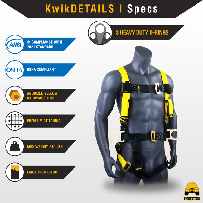 KwikSafety HURRICANE Safety Harness ANSI Fall Protection 3D Ring + Back Support - Model No.: KS6603
