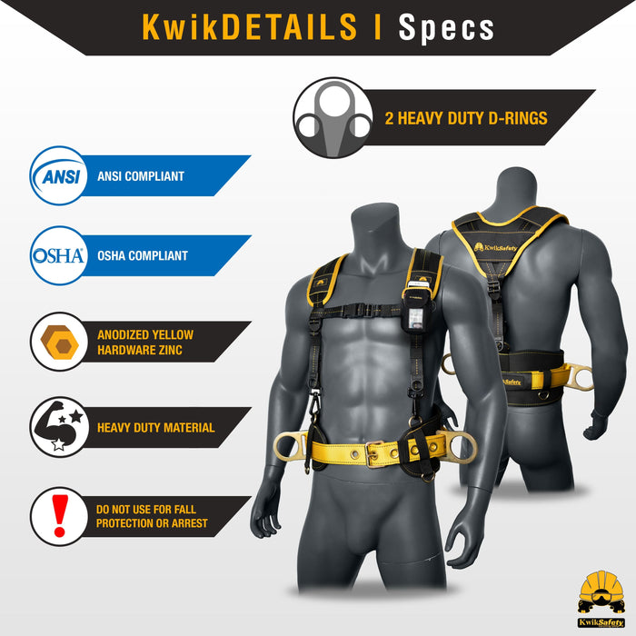 KwikSafety BEAVER TAIL Safety Belt & Suspension Straps (DETACHABLE ID/PHONE POCKET) OSHA Compliant 2 D-Ring Shoulder & Back Support - Model No.: KS6102 - KwikSafety