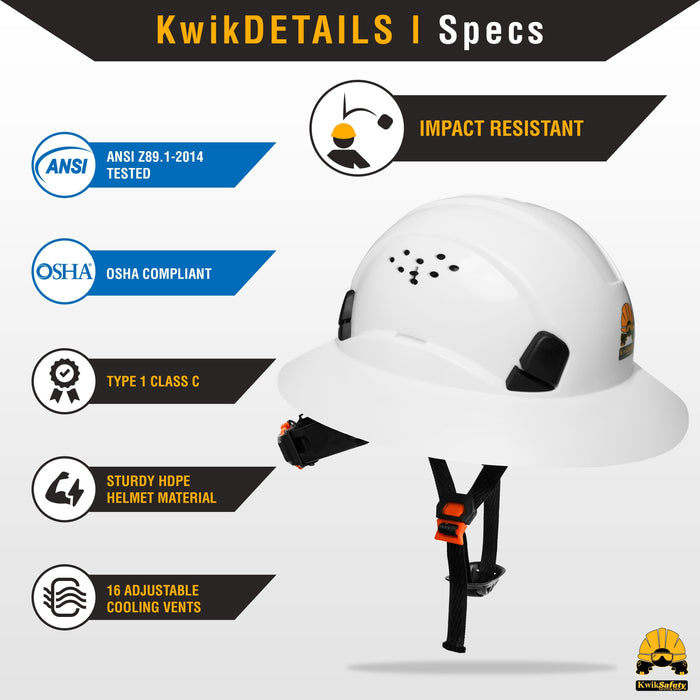 KwikSafety TORTOISE SHELL Hard Hat (16 COOLING VENTS + FREE Extra Headband & Earplugs) Type 1 Class C ANSI Tested OSHA Compliant - Model No.: KS1602 - KwikSafety