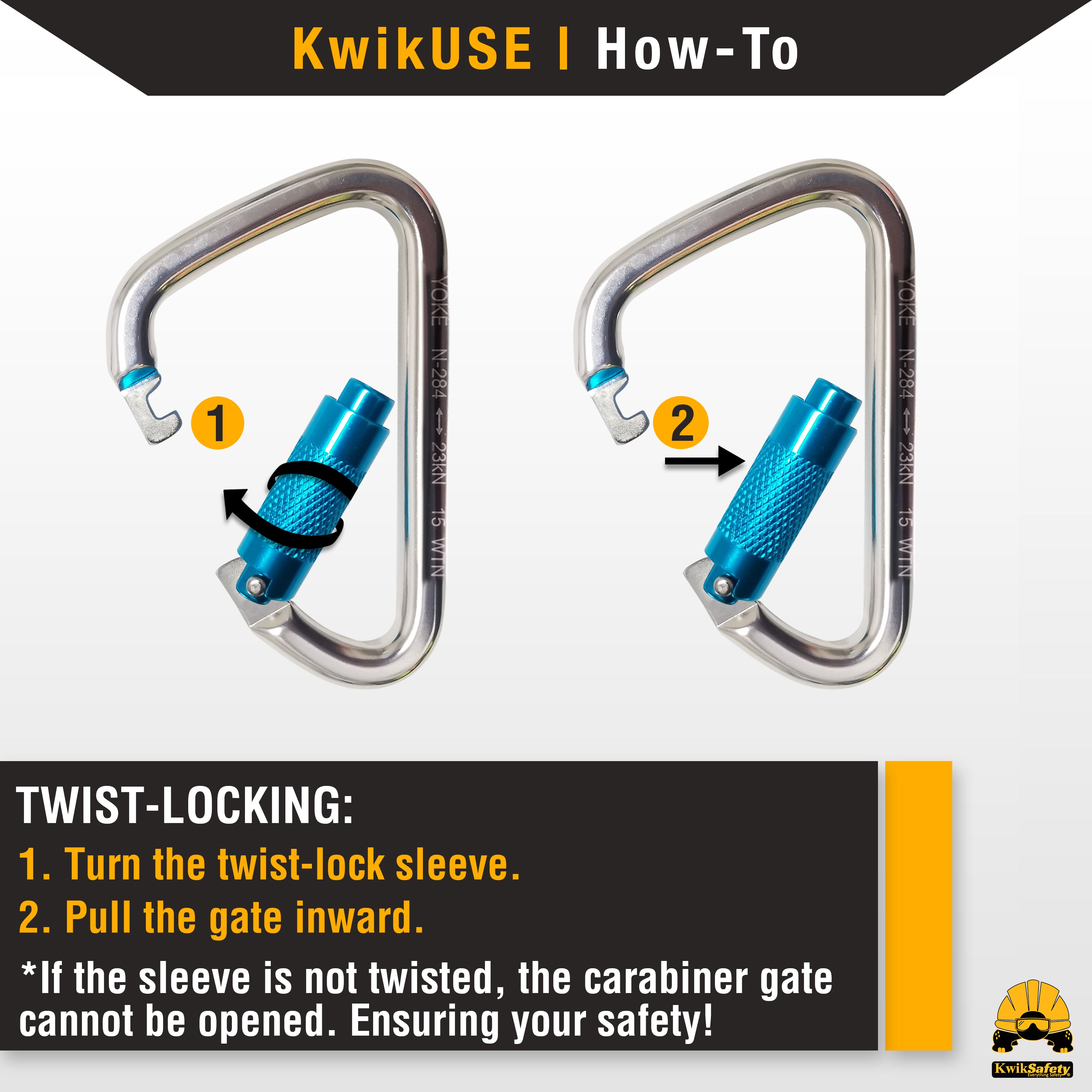 Twist Locking Carabiner | Aluminum - KwikSafety