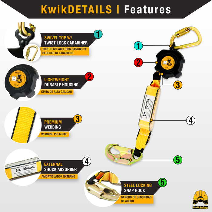 KwikSafety 6' COBRA WEB Self Retracting Lifeline ANSI Poly SRL - Model No.: KS7911