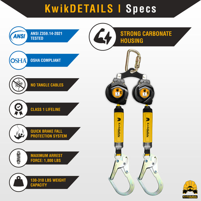 KwikSafety mini MAMBA Twin Leg 6' Self Retracting Lifeline, Web - Model No.: KS7931
