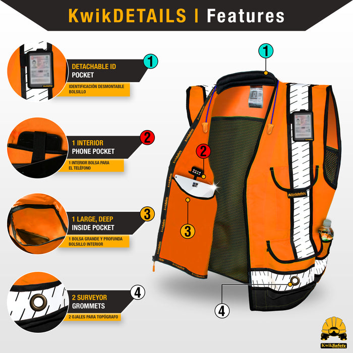 KwikSafety GODFATHER SPECIALIST Safety Vest [CUSHION COLLAR + 10 DELUXE POCKETS] Class 2 ANSI OSHA High Visibility Reflective Mesh - Model No.: KS3310SP