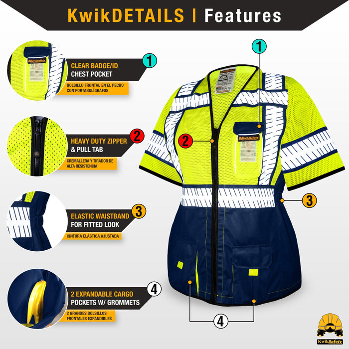 KwikSafety SHERIFF Class 3 Safety Vest for Women ANSI OSHA Compliant Hi Vis PPE Work Gear - Model No.: KS3338C3 - KwikSafety