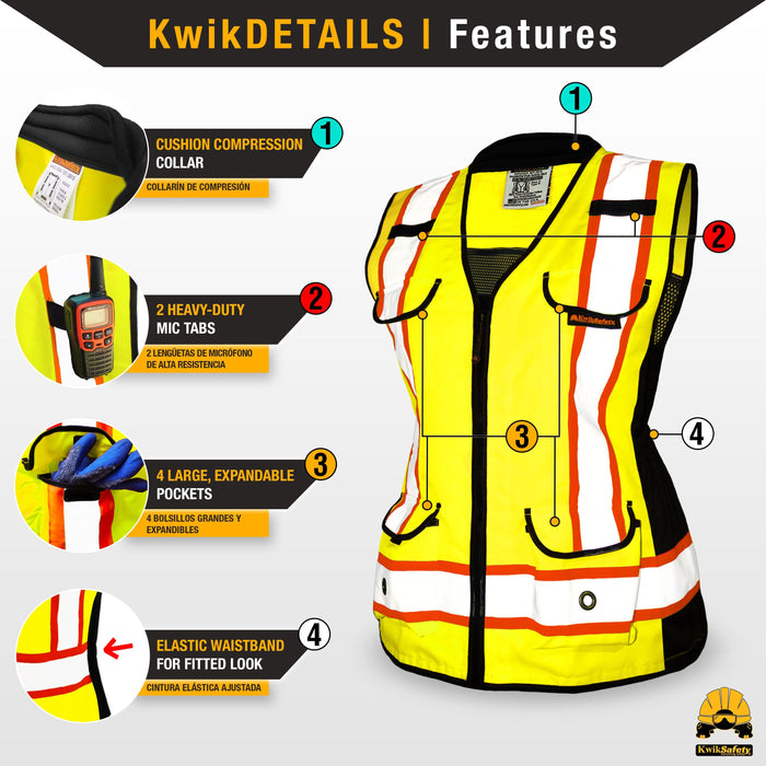 KwikSafety GODMOTHER Safety Vest for Women Class 2 ANSI Tested OSHA Compliant Reflective Work Gear PPE - Model No.: KS3336 - KwikSafety