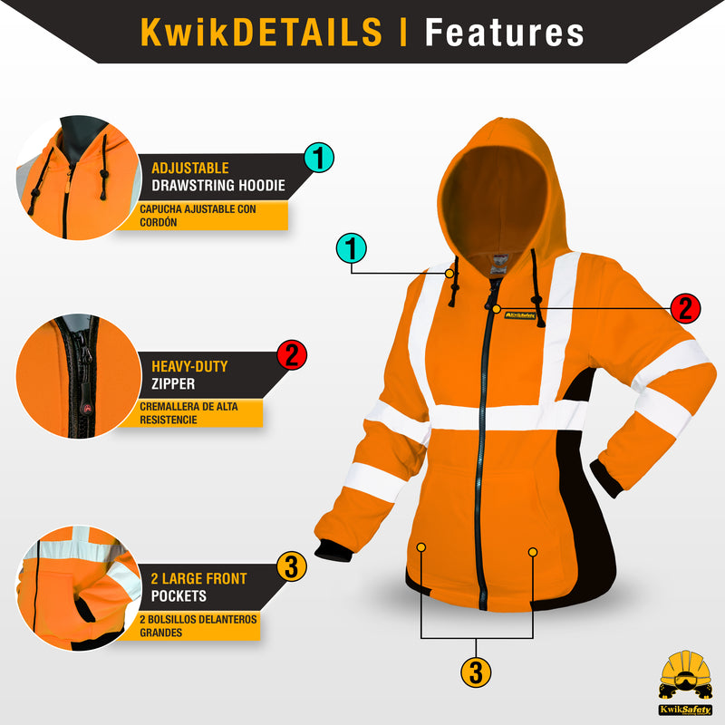 KwikSafety | Rogue Hi Vis Fleece Hoodie for Women | Product Features